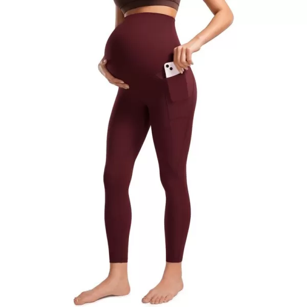 CRZ YOGA Womens Butterluxe Maternity Leggings with Pockets Over The Belly 25  Workout Active Yoga Pregnancy Pants SoftRed Merlot