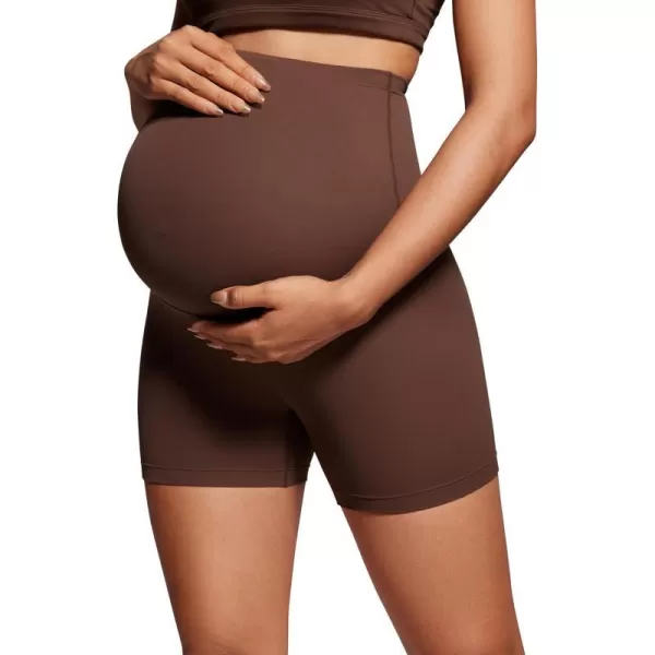 CRZ YOGA Womens Butterluxe Maternity Yoga Biker Shorts Over The Belly 4  6  Pregnancy Workout Running AthleticCoffee Brown