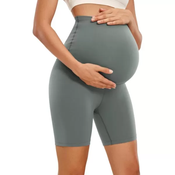 CRZ YOGA Womens Butterluxe Maternity Yoga Biker Shorts Over The Belly 4  6  Pregnancy Workout Running AthleticGrey Sage