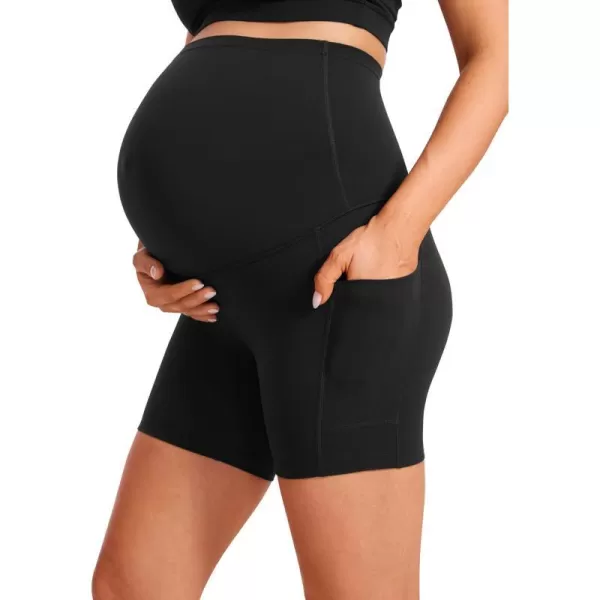 CRZ YOGA Womens Butterluxe Maternity Yoga Biker Shorts with Pockets 5  Over The Belly Pregnancy Workout AthleticBlack