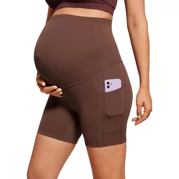 CRZ YOGA Womens Butterluxe Maternity Yoga Biker Shorts with Pockets 5  Over The Belly Pregnancy Workout AthleticCoffee Brown