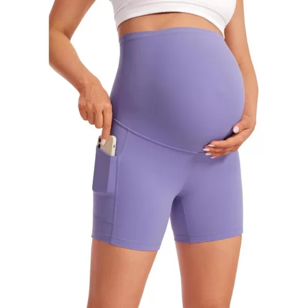 CRZ YOGA Womens Butterluxe Maternity Yoga Biker Shorts with Pockets 5  Over The Belly Pregnancy Workout AthleticDark Lavender Purple