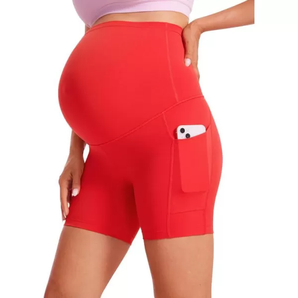 CRZ YOGA Womens Butterluxe Maternity Yoga Biker Shorts with Pockets 5  Over The Belly Pregnancy Workout AthleticDeep Red