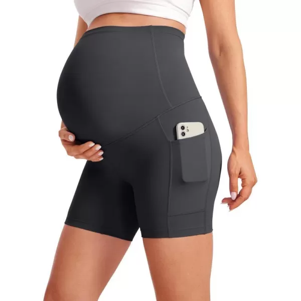 CRZ YOGA Womens Butterluxe Maternity Yoga Biker Shorts with Pockets 5  Over The Belly Pregnancy Workout AthleticMysterious Grey