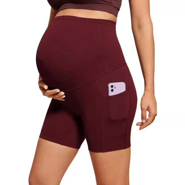 CRZ YOGA Womens Butterluxe Maternity Yoga Biker Shorts with Pockets 5  Over The Belly Pregnancy Workout AthleticRed Merlot