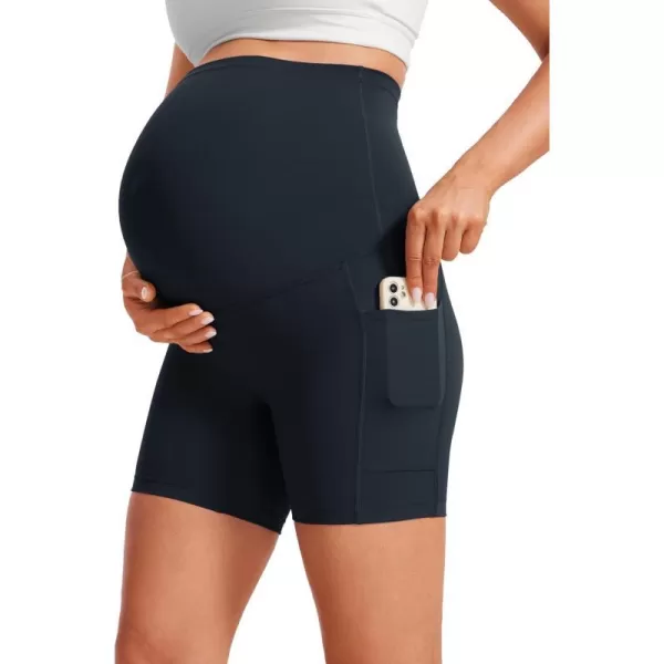 CRZ YOGA Womens Butterluxe Maternity Yoga Biker Shorts with Pockets 5  Over The Belly Pregnancy Workout AthleticTrue Navy