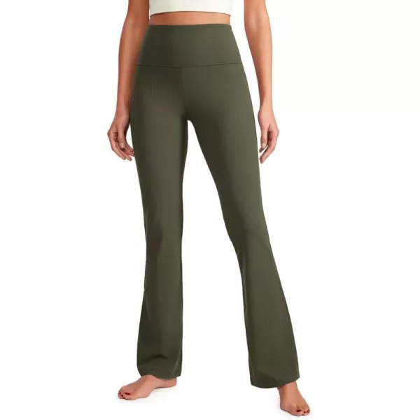 CRZ YOGA Womens Butterluxe Ribbed High Waist Flare Leggings 31  Bootcut Wide Leg Yoga Pants with Pocket Soft Casual LoungeRegular Olive Green