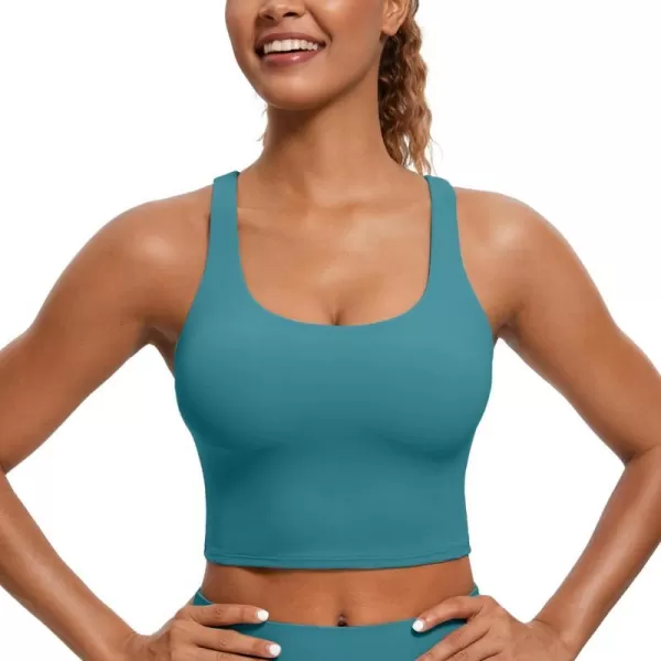 CRZ YOGA Womens Butterluxe Strappy Longline Sports Bra  Padded Criss Cross Yoga Bra Workout Crop Tank TopsGreen Jade