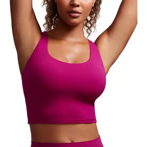 CRZ YOGA Womens Butterluxe Strappy Longline Sports Bra  Padded Criss Cross Yoga Bra Workout Crop Tank TopsMagenta Purple