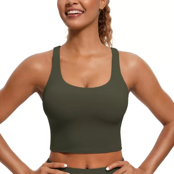 CRZ YOGA Womens Butterluxe Strappy Longline Sports Bra  Padded Criss Cross Yoga Bra Workout Crop Tank TopsOlive Green