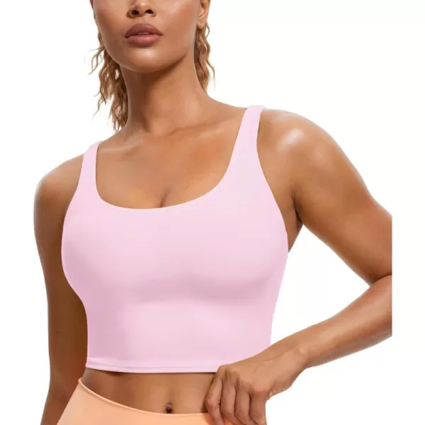 CRZ YOGA Womens Butterluxe Strappy Longline Sports Bra  Padded Criss Cross Yoga Bra Workout Crop Tank TopsPink Peony