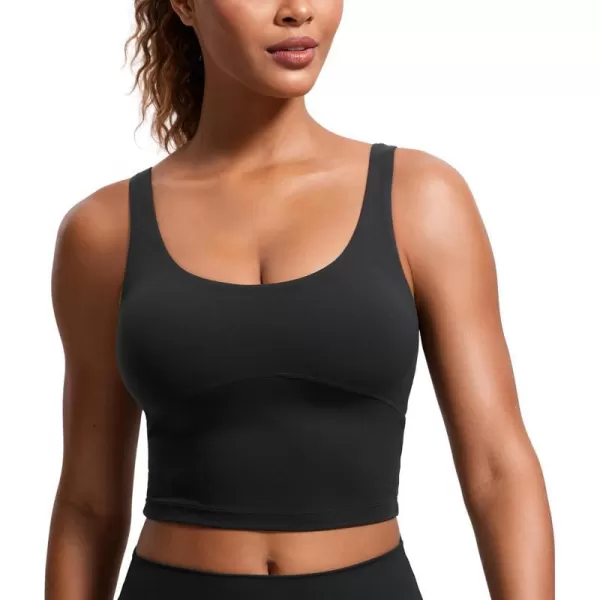 CRZ YOGA Womens Butterluxe U Back Longline Sports Bra  Padded Yoga Bra Cami Crop Top Workout Tank Top with Built in BraBlack