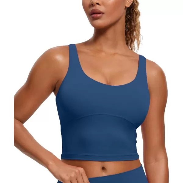 CRZ YOGA Womens Butterluxe U Back Longline Sports Bra  Padded Yoga Bra Cami Crop Top Workout Tank Top with Built in BraFrench Navy