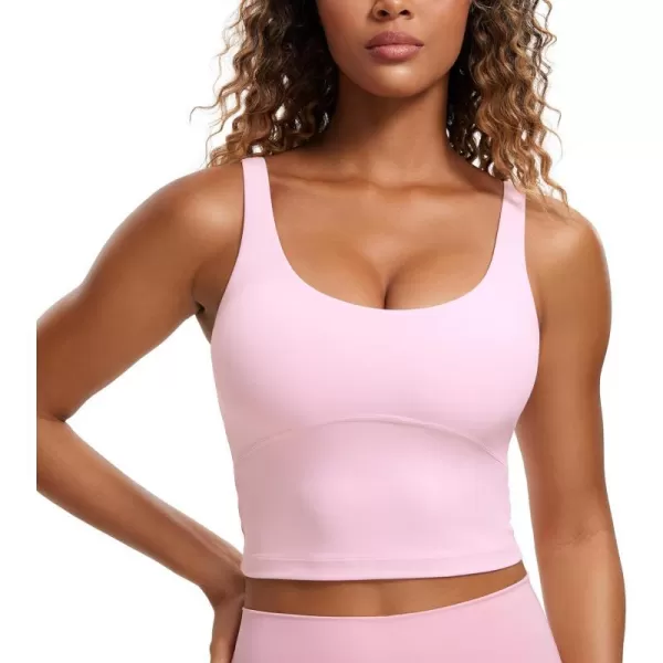 CRZ YOGA Womens Butterluxe U Back Longline Sports Bra  Padded Yoga Bra Cami Crop Top Workout Tank Top with Built in BraPink Peony