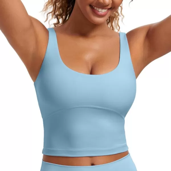 CRZ YOGA Womens Butterluxe U Back Longline Sports Bra  Padded Yoga Bra Cami Crop Top Workout Tank Top with Built in BraPure Blue