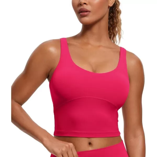 CRZ YOGA Womens Butterluxe U Back Longline Sports Bra  Padded Yoga Bra Cami Crop Top Workout Tank Top with Built in BraViva Magenta