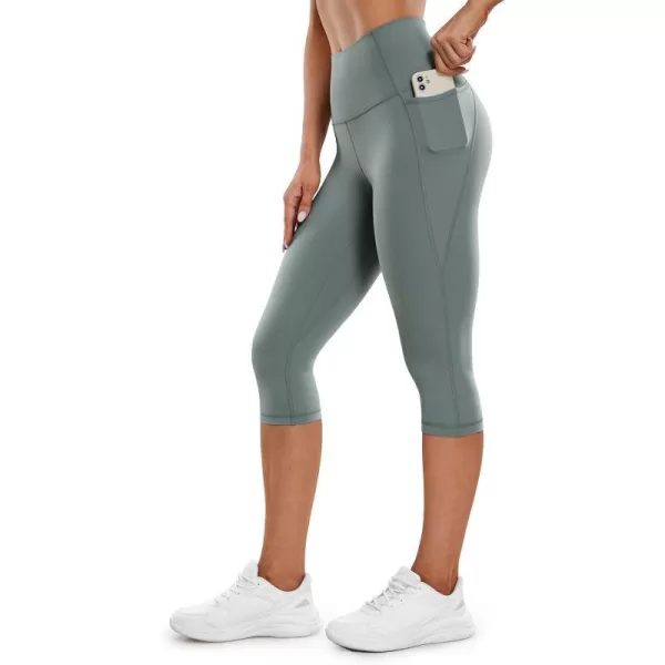 CRZ YOGA Womens Butterluxe Workout Capri Leggings with Pockets 17 Inches  High Waisted Crop Gym Yoga Pants Buttery SoftGrey Sage