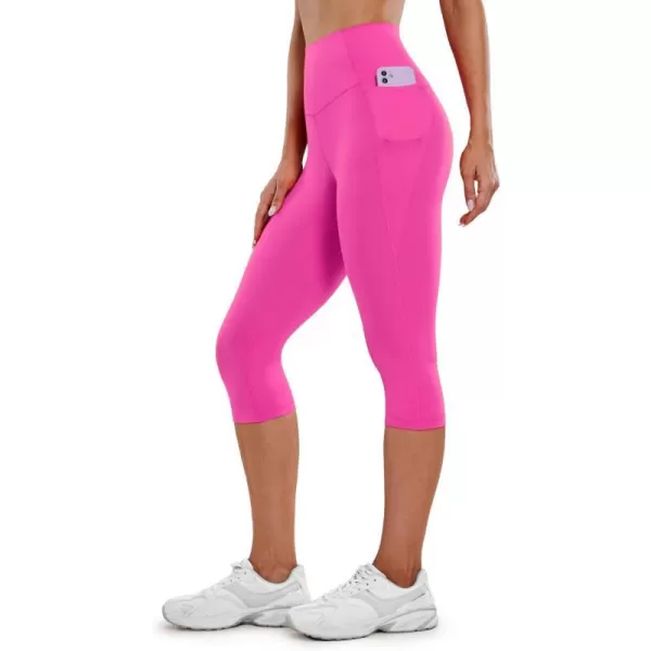 CRZ YOGA Womens Butterluxe Workout Capri Leggings with Pockets 17 Inches  High Waisted Crop Gym Yoga Pants Buttery SoftNeon Light Purple