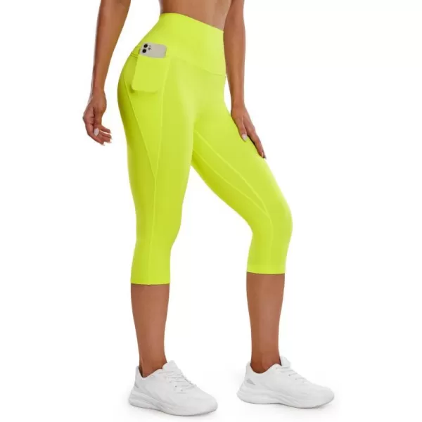 CRZ YOGA Womens Butterluxe Workout Capri Leggings with Pockets 17 Inches  High Waisted Crop Gym Yoga Pants Buttery SoftNeon Yellow