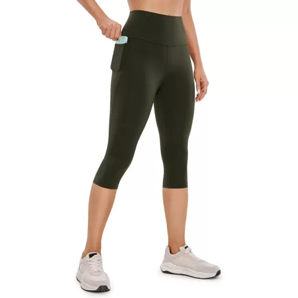 CRZ YOGA Womens Butterluxe Workout Capri Leggings with Pockets 17 Inches  High Waisted Crop Gym Yoga Pants Buttery SoftOlive Green