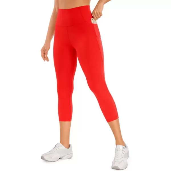 CRZ YOGA Womens Butterluxe Workout Capri Leggings with Pockets 21 Inches  High Waisted Gym Athletic Crop Yoga LeggingsDark Red