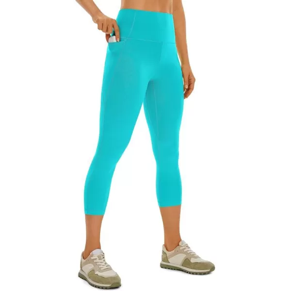 CRZ YOGA Womens Butterluxe Workout Capri Leggings with Pockets 21 Inches  High Waisted Gym Athletic Crop Yoga LeggingsNeon Spectral Blue