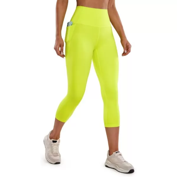 CRZ YOGA Womens Butterluxe Workout Capri Leggings with Pockets 21 Inches  High Waisted Gym Athletic Crop Yoga LeggingsNeon Yellow