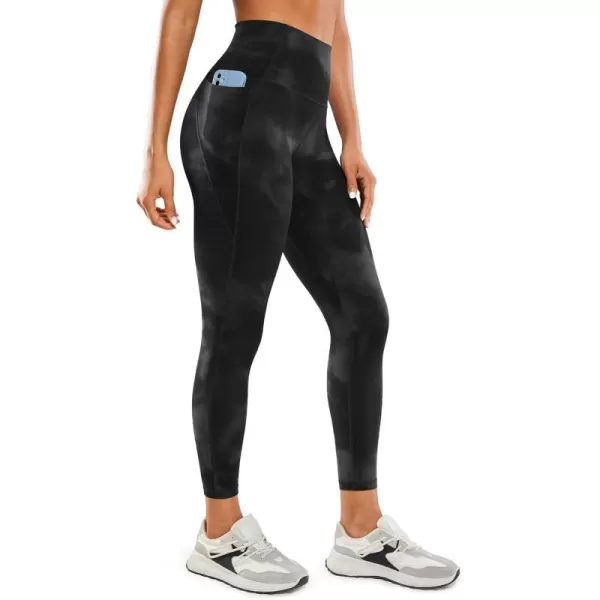 CRZ YOGA Womens Butterluxe Workout Leggings 25 Inches  High Waisted Gym Yoga Pants with Pockets Buttery SoftBlack Tie Dye Flowers