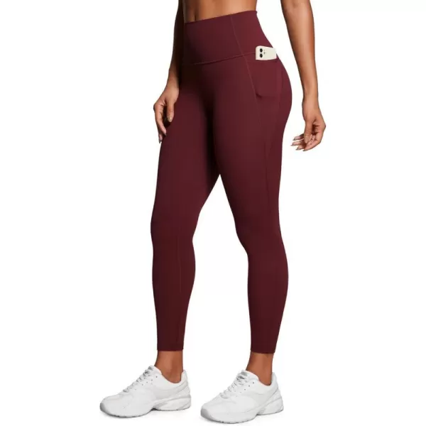 CRZ YOGA Womens Butterluxe Workout Leggings 25 Inches  High Waisted Gym Yoga Pants with Pockets Buttery SoftRed Merlot