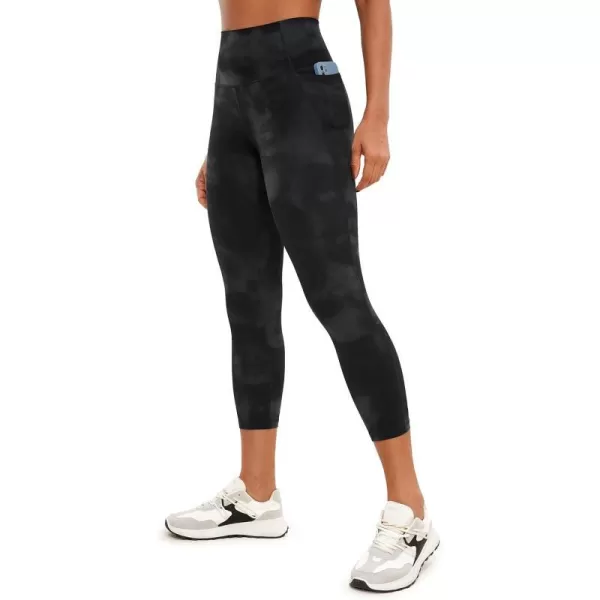 CRZ YOGA Womens Butterluxe Workout Yoga Capri Leggings 23 Inches  High Waist Crop Pants with Pockets Buttery Soft Gym23 inches Black Tie Dye Flowers