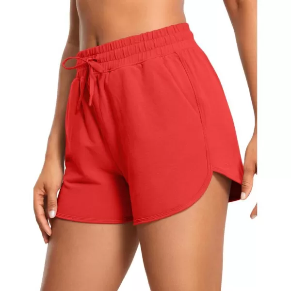 CRZ YOGA Womens Casual Sweat Shorts  35 Athletic Summer Comfy Cotton Lounge Shorts Gym Jersey Shorts with PocketsDeep Red