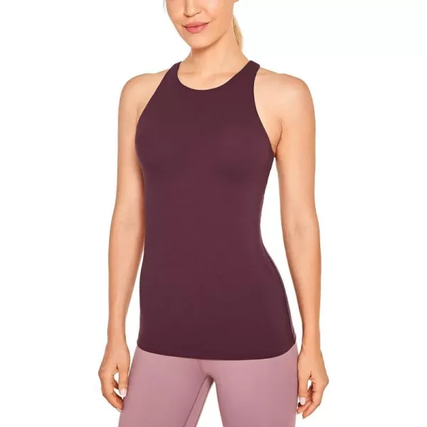 CRZ YOGA Womens High Neck Workout Tank Tops  with Builtin Shelf Bra Racerback Athletic Sports ShirtsDark Russet