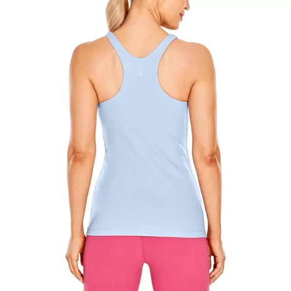 CRZ YOGA Womens High Neck Workout Tank Tops  with Builtin Shelf Bra Racerback Athletic Sports ShirtsThe Breeze Blue