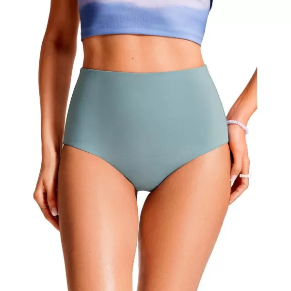 CRZ YOGA Womens High Waisted Bikini Bottom Tummy Control Bathing Swimsuit Bottoms Full Coverage Swim BottomsLight Grayish Blue