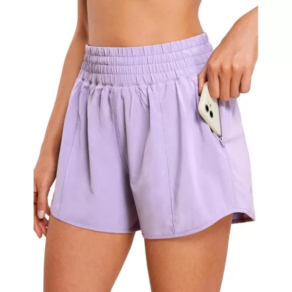 CRZ YOGA Womens High Waisted Running Shorts 4  Mesh Liner Lightweight Gym Sport Athletic Workout Shorts with Zipper PocketLilac