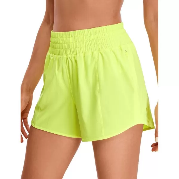 CRZ YOGA Womens High Waisted Running Shorts 4  Mesh Liner Lightweight Gym Sport Athletic Workout Shorts with Zipper PocketNeon Yellow