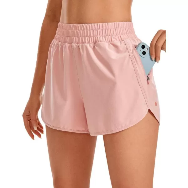 CRZ YOGA Womens High Waisted Running Shorts Mesh Liner  3 Dolphin Quick Dry Athletic Gym Track Workout Shorts Zip PocketPuff Pink