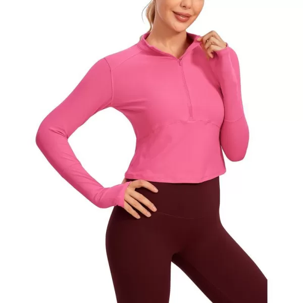 CRZ YOGA Womens Long Sleeve Crop Top Quick Dry Cropped Workout Shirts Half Zip Pullover Running Athletic ShirtMagenta