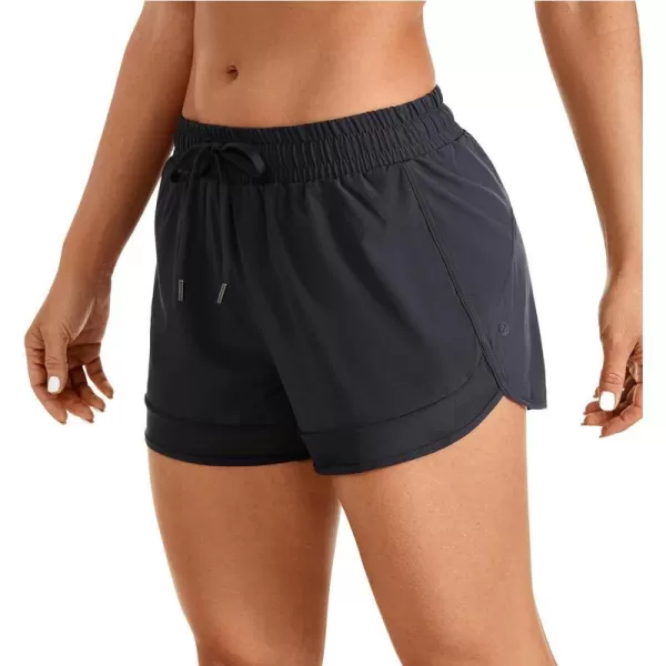 CRZ YOGA Womens Mid Rise Running Shorts Mesh Liner 3  Quick Dry Drawstring Workout Athletic Gym Shorts Zip PocketGraphite Grey