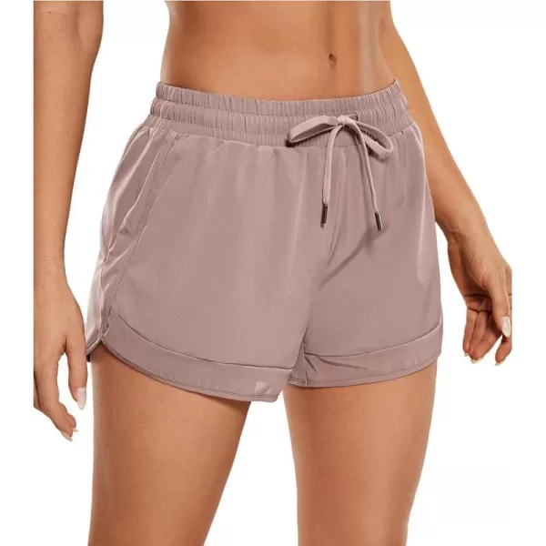 CRZ YOGA Womens Mid Rise Running Shorts Mesh Liner 3  Quick Dry Drawstring Workout Athletic Gym Shorts Zip PocketMineral Brown