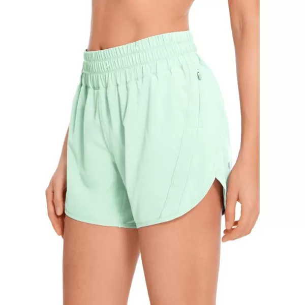 CRZ YOGA Womens Mid Waisted Running Shorts Liner  5 Quick Dry Athletic Sport Workout Track Shorts Zip PocketMint Moment