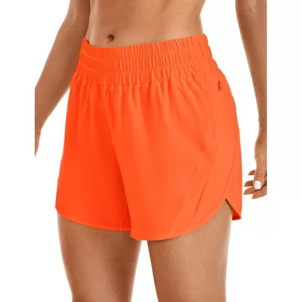 CRZ YOGA Womens Mid Waisted Running Shorts Liner  5 Quick Dry Athletic Sport Workout Track Shorts Zip PocketNeon Orange