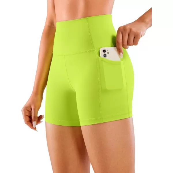 CRZ YOGA Womens Naked Feeling Biker Shorts  4 5 6 8 High Waisted Yoga Gym Spandex Shorts Side Pockets4 inches Chartreuse