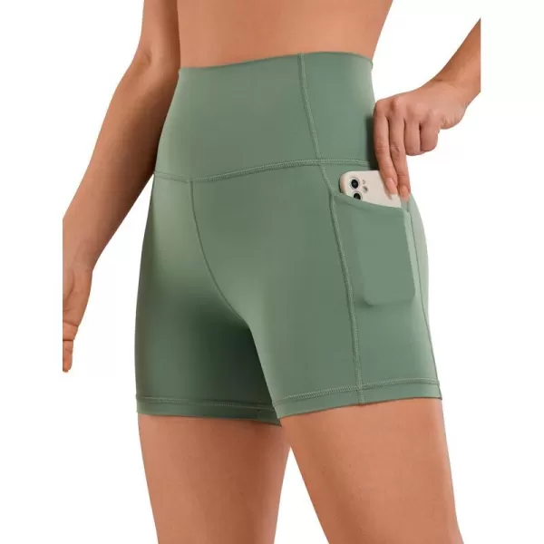 CRZ YOGA Womens Naked Feeling Biker Shorts  4 5 6 8 High Waisted Yoga Gym Spandex Shorts Side Pockets4 inches Vibrant Green