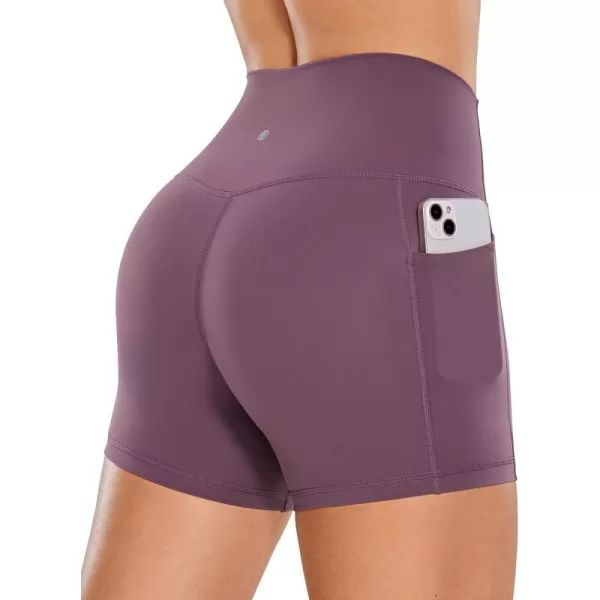 CRZ YOGA Womens Naked Feeling Biker Shorts  4 5 6 8 High Waisted Yoga Gym Spandex Shorts Side PocketsAntique Bark