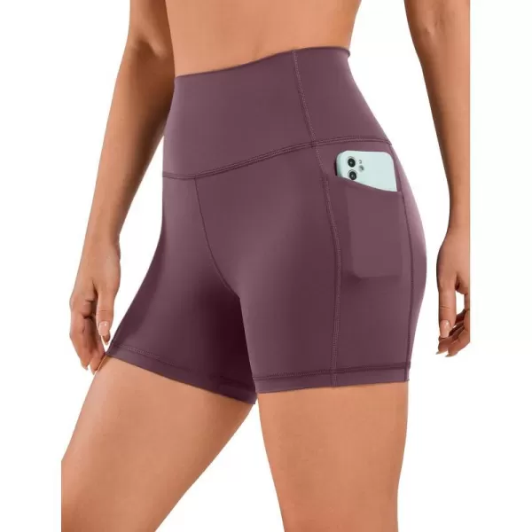 CRZ YOGA Womens Naked Feeling Biker Shorts  4 5 6 8 High Waisted Yoga Gym Spandex Shorts Side PocketsArctic Plum