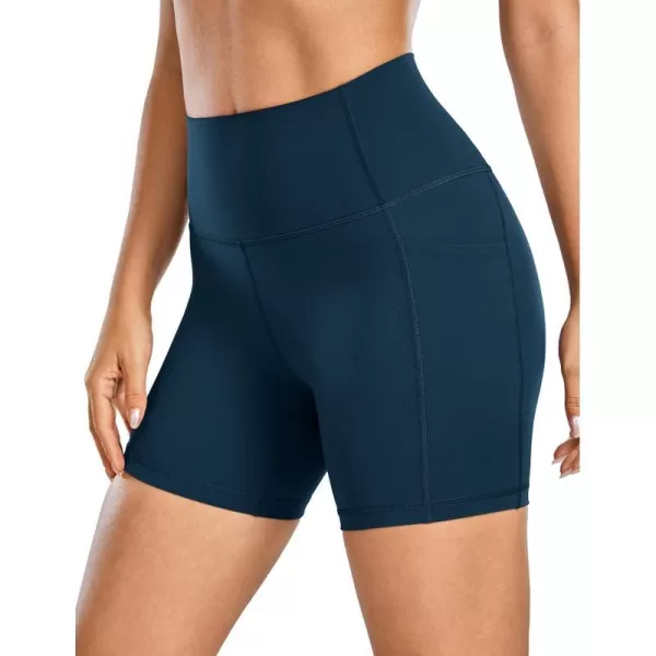 CRZ YOGA Womens Naked Feeling Biker Shorts  4 5 6 8 High Waisted Yoga Gym Spandex Shorts Side PocketsFrench Navy