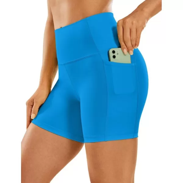 CRZ YOGA Womens Naked Feeling Biker Shorts  4 5 6 8 High Waisted Yoga Gym Spandex Shorts Side PocketsMadagascar Blue