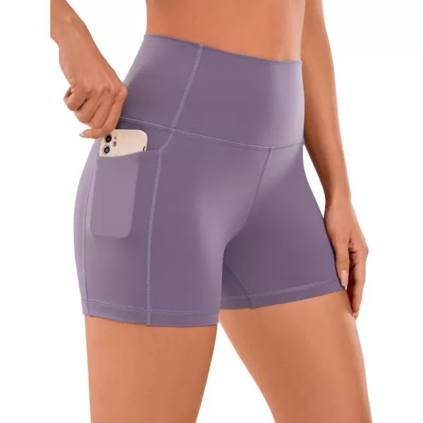 CRZ YOGA Womens Naked Feeling Biker Shorts  4 5 6 8 High Waisted Yoga Gym Spandex Shorts Side PocketsMatt Purple