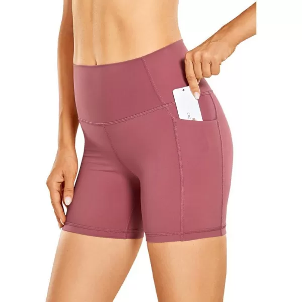 CRZ YOGA Womens Naked Feeling Biker Shorts  4 5 6 8 High Waisted Yoga Gym Spandex Shorts Side PocketsMisty Merlot